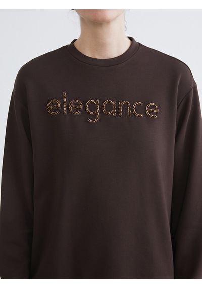 Lcw Everyday Kahverengi Bisiklet Yaka Taşlı Kadın Sweatshirt
