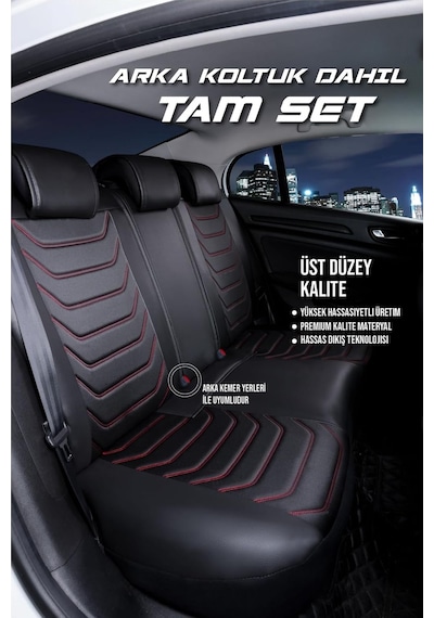 Tr Citroen C5 İle Uyumlu Lüx Deri Oto Koltuk Kılıfı Ön Arka Takım Eagle Siyah Kırmızı Genel