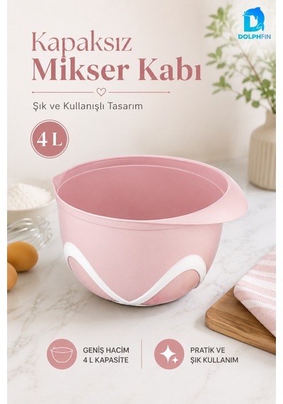 4 Litre Kapaksız Mikser Kabı Pembe Bpa İçermez Hamur Yoğurma Karıştırma Çırpma Kabı