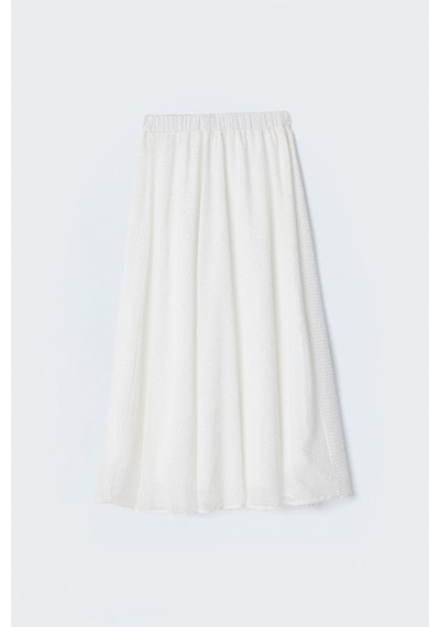 Sateen Dokulu Kloş Etek - Ekru-137413
