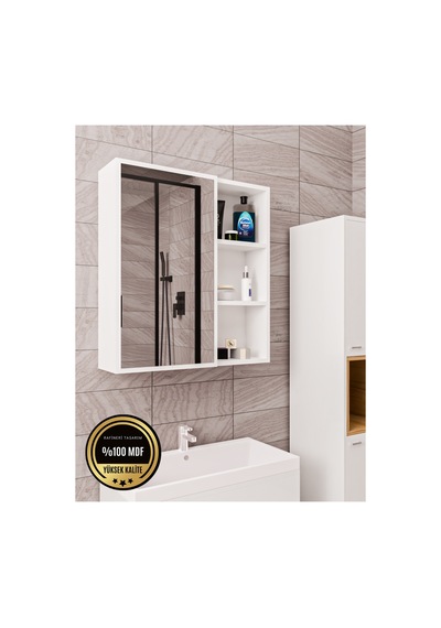 Dalin Tek Kapak Aynalı Banyo Dolabı Raflı Mdf Beyaz