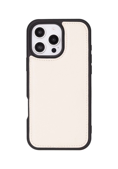 Apple Uyumlu iPhone 16 Pro , Hakiki Deri, El Yapımı, Cüzdanlı Kılıf, Krem Renk Krem