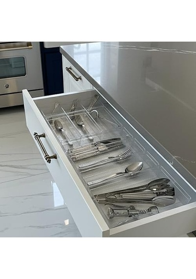 Modüler Organizer Set Mutfak Çekmece İçi Düzenleyici Çatal Kaşık Bıçak Organizeri Kristal 10'lu Set Açık Mavi