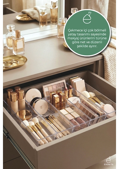 6 Parça Çekmece İçi Organizer Seti Şeffaf Makyaj Ve Mutfak Çekmece Düzenleyici Bölmeli Organizer Set