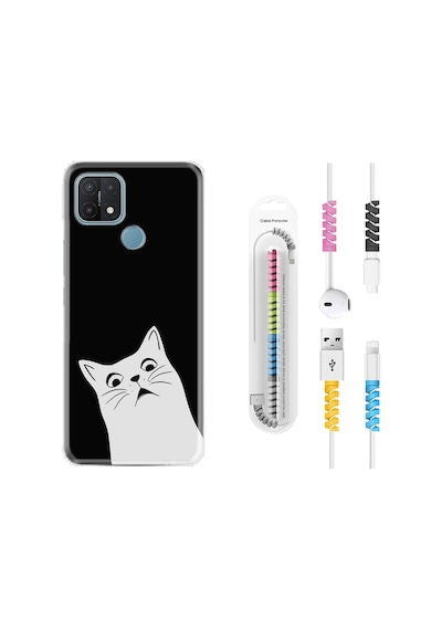 Oppo A15S Kılıf Kablo Koruyuculu Şaşkın Kedi 1900