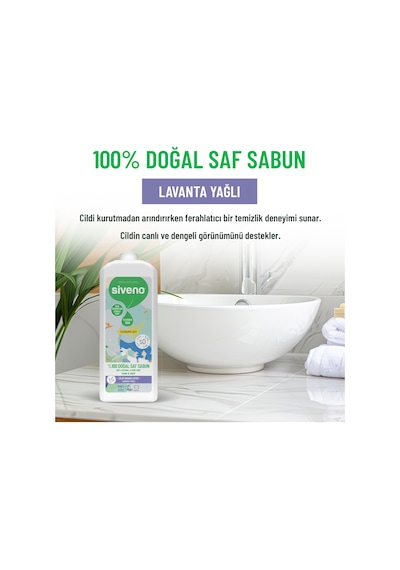 Siveno %100 Doğal Sıvı Kastil Sabun Lavanta Yağlı Cildi Rahatlatıcı Nemlendirici Bitkisel Vegan 1 L