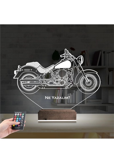 Luvivia Motosiklet Harley Motor Kişiye Özel 3d Lamba - Masa Gece Lambası V1 Şeffaf