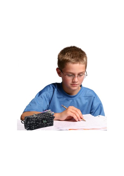 Matematik Formüllü Kalem Kutusu, Tek Gözlü, Siyah Beyaz Desenli, Fermuarlı Okul Kalemliği Beyaz - Çok Renkli