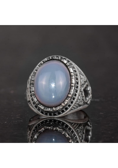 Gerçek Doğal Opal Taşı İle Erkek Yüzük - 925 Ayar Gümüş El Yapımı Tasarım Gümüş
