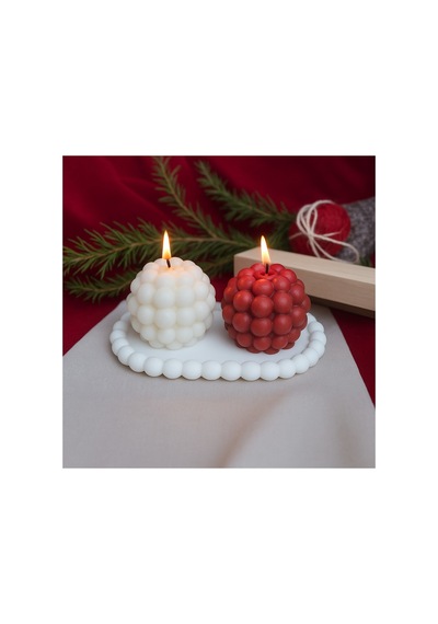 Romantik Bubble Mum İkili Set Kırmızı Beyaz Renkli El Yapımı Mumlar