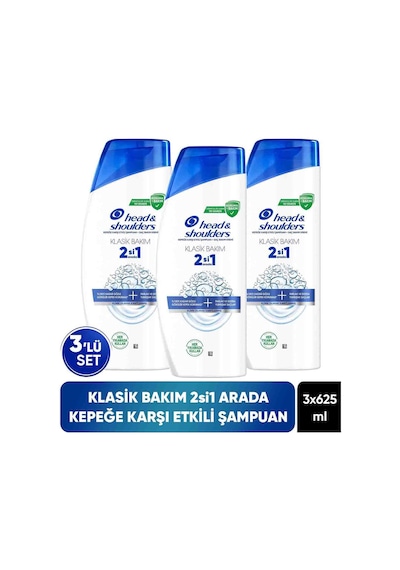 2'si 1 Arada Klasik Bakım Kepek Karşıtı Şampuan 625ml X 3 Adet Tüm Saç Tipleri