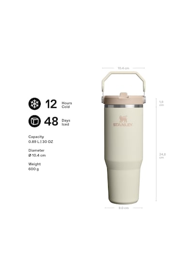 Iceflow Flip Straw Tumbler Pipetli Termos Bardak, 0.89 L, Krem