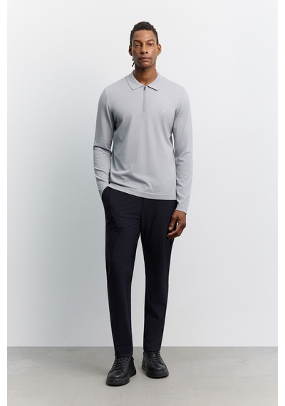 Avva Erkek Gri Polo Yaka Fermuarlı Rayon Tüylenmeyen Basic Triko Regular Fit Kazak B005150