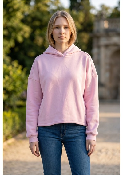 Flovmix Üç İplik Sweat Kapüşonlu Kısa Açık Pembe