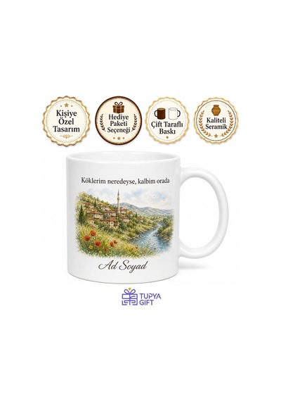 Memleketimin Renkleri Baskılı Kupa Bardak Hediye Porselen Özel Tasarım Mug Beyaz / Çok Renkli