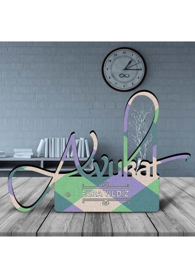 Kişiye Özel Mesleki Avukat Ahşap Masa İsimliği - D8