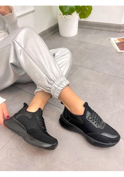 Erva'nın Butiği Siyah Triko Mines Kadın Bağcıklı Sneakers-5219