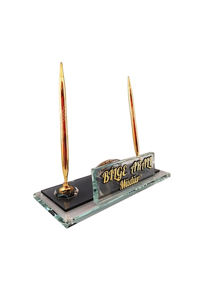Mertkristal Kristal Masa İsimliği Kalemli Ofis Hediyesi M115GLD