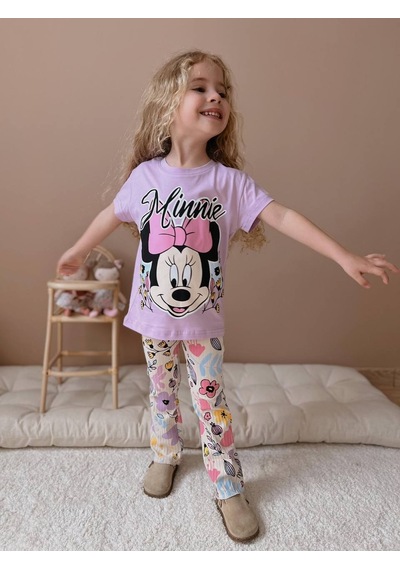 Jollykids Kız Çocuk Eflatun Çiçek Desenli Fitilli Taytlı Takım