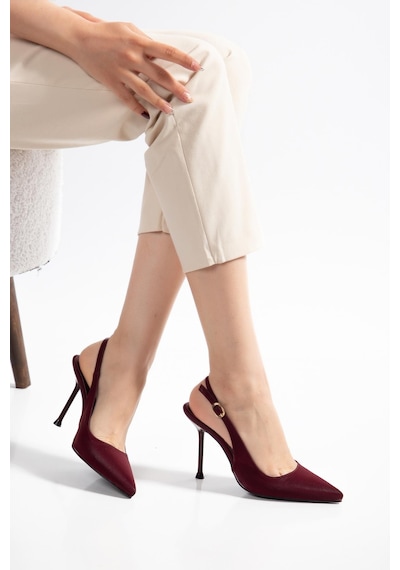 Suins Casira Model Çivi Topuk Çizgi Desenli Kadın Stiletto Ayakkabı Bordo