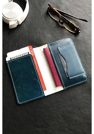 Vip Gift Voyager Pasaport Kılıfı Minimalist Hakiki Deri Pasaportluk Mavi