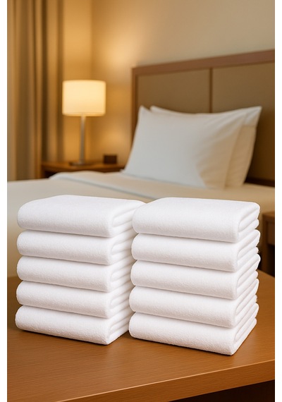 10 Adet Beyaz 50x85 Cm 200 Gram Bukle - Armür Otel El-yüz Havlusu Beyaz
