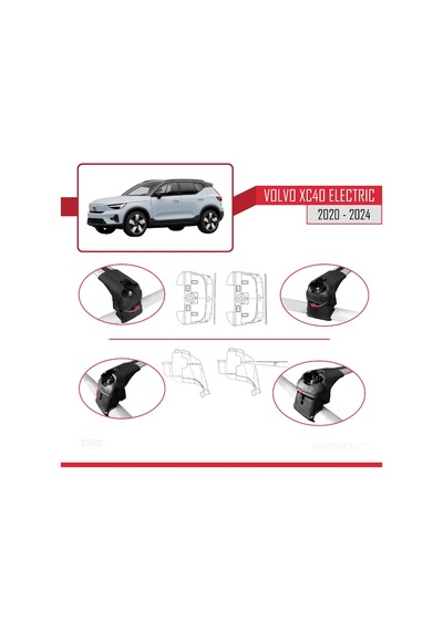Volvo Xc40 Elektrikli 2020 Ve Sonrası İle Uyumlu Ace-2 Ara Atkı Tavan Barı Gri