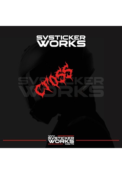 Cross Yazılı Kask Sticker Tüm Kasklar Uyumlu Tek Yön 1 Adet Kırmızı