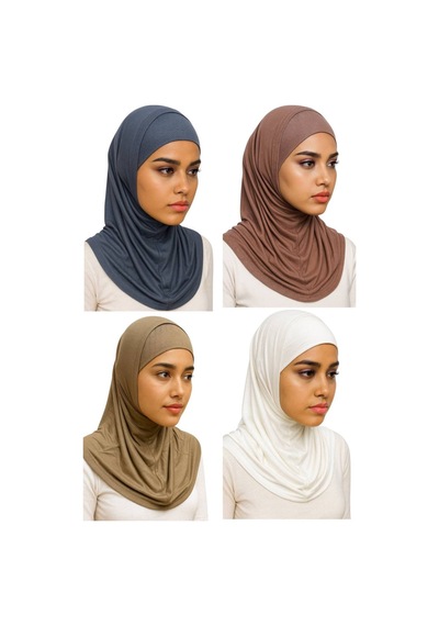 Aldaıyr 4 Adet Hijab 2 Parça Likra Kumaş Antrasit Açık Kahve Vizon Ekru