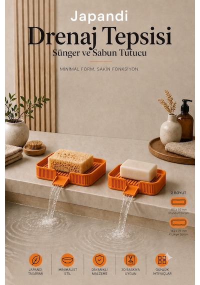 Ognami Japon Minimalist Drenaj Tepsisi Su Tahliyeli Banyo & Mutfak Düzenleyici - Turuncu