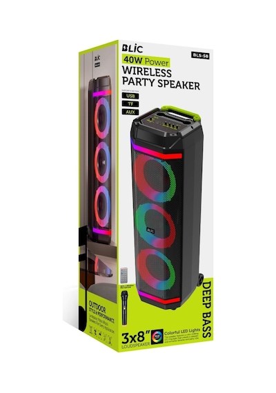 Blıc Bls-58 40w Karaoke Hoparlör Kablosuz Mikrofonlu Bluetooth 5.4 Taşınabilir Ses Sistemi Rgb Led Uzaktan Kumandalı