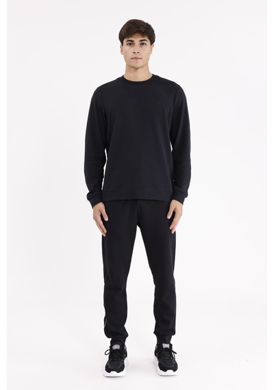 Rowinger Yatay Dokulu Ottoman Yüzey Tonal Logo Detaylı Bisiklet Yaka Standart Kalıp Sweatshirt Black