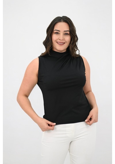 Kadın Büyük Beden Drape Detaylı Dik Yaka Bluz 1851-25 001