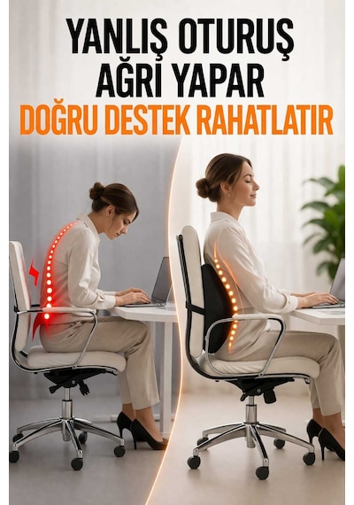 Visko Ortopedik Yeni Nesil Sandalye Sırt Minderi Sırt Dayama Koltuk Minderi Sırt Destek Yastık Siyah
