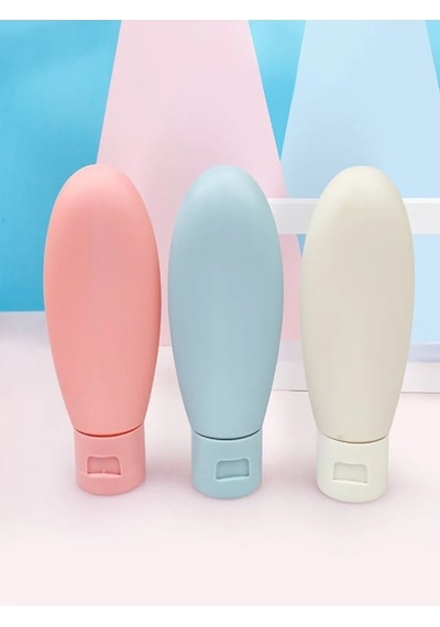 3lü Seyahat Tipi Kozmetik Krem Şampuan Losyon Kutuları 60 Ml Kilitli Poşetli Etiketli Çok Renkli