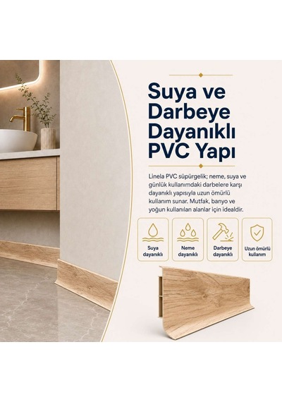 Linela Suya Dayanıklı Pvc Süpürgelik 8 Cm - Melbourne Meşe - Lnl405
