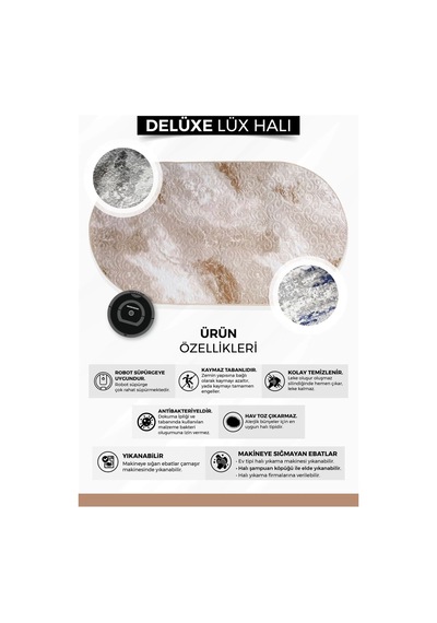 Dijidekor Halı Devetüyü Cool Yıkanabilir Saçaksız Oval Delüxe Yolluk Kilim Salon Halısı Modelleri Çok Renkli