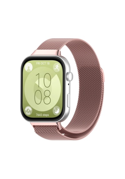 Watch Fit 3/4/4 Pro Uyumlu Hasır Metal Örgü Işlemeli Mıknatıslı Kordon Kayış Rosepink