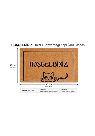 Coco Cc013a Kedili Hoşgeldiniz Desenli Kalın Kaymaz Taban Nem Alıcı Şık Kapı Önü Paspası 45x75 Cm Bej