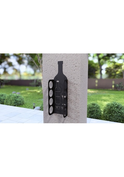 Şarap Şişesi Duvar Rafı Metal Desenli