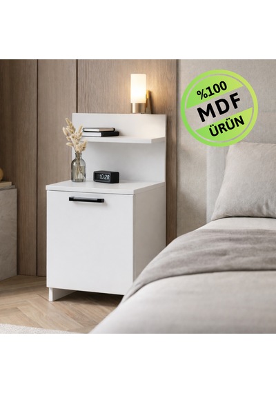 Efe Modern Beyaz Komodin Raflı Çok Amaçlı Yatak Yanı Dolabı