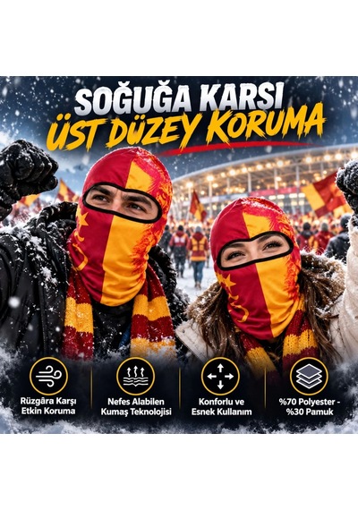 Teorastore Taraftar Maskesi Kışlık Unisex Termal Balaklava Boyunluk Nefes Alabilen Rüzgara Dayanıklı Kırmızı