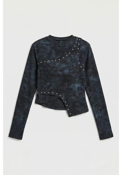 it's basic Kadın Siyah Antrasit W5 Asimetrik Kesim Drop Detaylı Özel Tasarım Crop Top