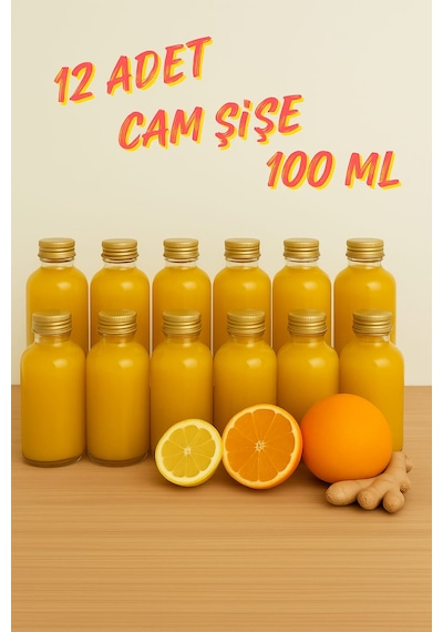 Rotanev 12 Adet Şeffaf Cam Shot Şişesi Sızdırmaz Gold Metal Kapaklı Kolonya Koku Süs Çok Amaçlı Şişe 100 ML