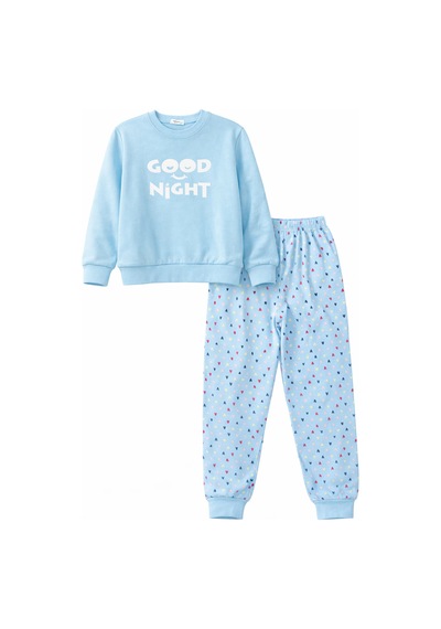 Kız Çocuk Pamuklu Desenli Pijama Takımı 250575 Mavi02 Mavi02