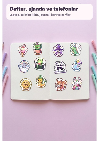 30 Adet Sevimli Hayvan Sticker Seti Boba Çaylı Kedi, Aylı Balina, Çilekli Tavşan Kek - Laptop Defter Ve Telefon Çok Renkli