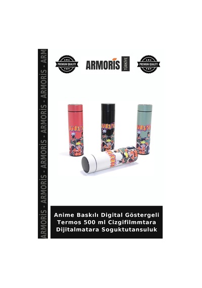Anime Baskılı Digital Göstergeli Termos 500 Ml Cizgifilmmtara Dijitalmatara Soguktutansuluk Diğer