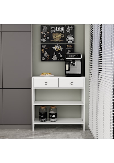 Dekrosso Luke Modern 2 Çekmeceli Kahve Köşesi Airfry Dolabı Beyaz