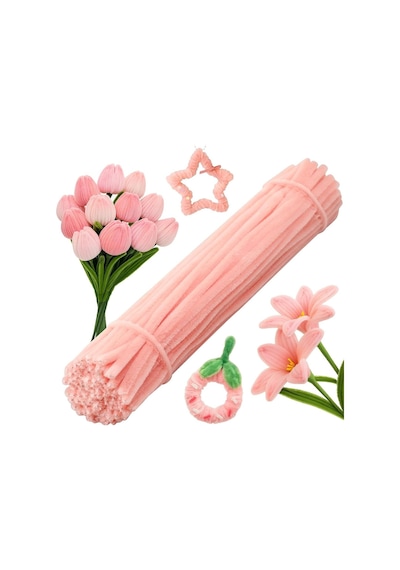 100 Adet 3'lü Şönil Set Pastel Pembe 50 , Beyaz 25 , Ordu Yeşili 25 Şönil ,çiçek Yapım Seti