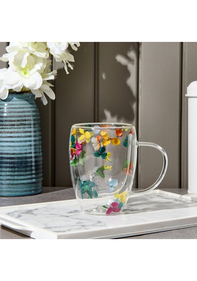 Kitchen Borosilikat Çiçek Desenli Kupa - Renkli - 350 Ml